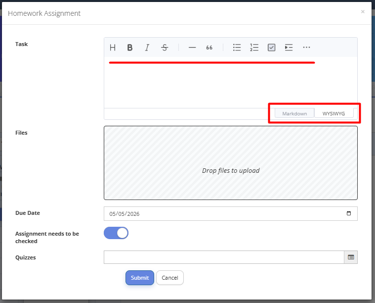 Fig. 2. Adding home assignment