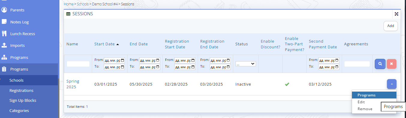 Fig. 3. Sessions Page Overview*